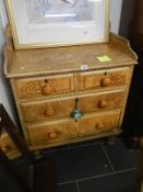 Victorian stencilled painted pine Lincolnshire chest of drawers
