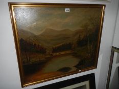 Oil on canvas, signature indistinct, mountains,