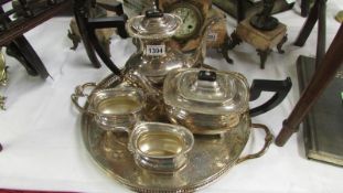 4 piece silver plate tea set and silver plate tray