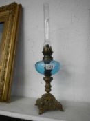 Edwardian blue glass oil lamp on attractive base