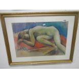 A signed pastel of a sleeping nude by Lewis Davies (1939 - 2010)