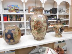 3 items of Satsuma ware including large vase,