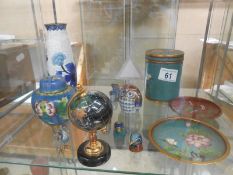 12 items of cloisonne ware including owl thimbles, pin dishes & lidded pot etc.