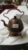 Arts & crafts copper kettle on stand with marking of Henry Loveridge to stand