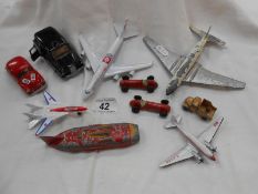 A quantity of Dinky cars, a plane & 2 Lesney Maserati's etc.