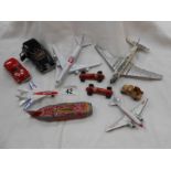 A quantity of Dinky cars, a plane & 2 Lesney Maserati's etc.