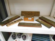 4 brass & 3 wood (Wills Woodbines) cribbage boards