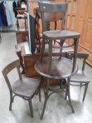 A Bentwood drinks table & 3 chairs