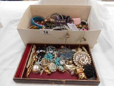 A tray of vintage costume jewellery & a box of costume jewellery