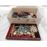 A tray of vintage costume jewellery & a box of costume jewellery