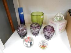 A quantity of glass vases & paperweights including Caithness
