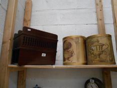 2 classical style waste paper bins & a mahogany magazine rack