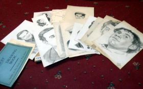 Over 20 pencil drawings of 1930's - 1940's film stars, actors, actresses etc.
