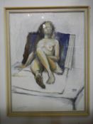 A signed Gauche painting of a reclining nude by Lewis Davies (1939-2010)