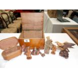 A quantity of carved wooden items & boxes