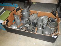 A box of pewter including tankards & wine cooler etc.