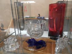 A quantity of glass vases etc.