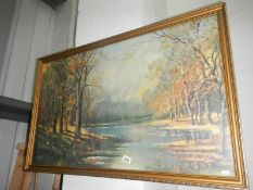 A print of a rural scene & river after Reg Lewis