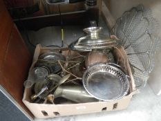 A large quantity of brass & copper including cream scoops & kettle on stand etc.