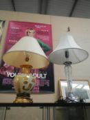 2 table lamps 1 with a cut glass column