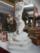 White marble effect art deco style nude figurine on base