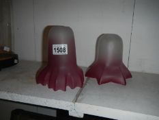 2 Cranberry tipped glass lamp shades