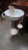 A vintage style Le Bain metal wash stand with enamel bowl