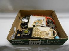 A box of assorted jewellery including some gold,