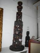 A very large African 'tree of life' lamp base (78cm high) & 1 other African lamp