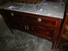 Edwardian inlaid mahogany washstand with marble top and splash back