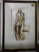A signed watercolour of a standing nude by Lewis Davies (1939 - 2010)