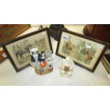 Pair of ink & watercolour hunting caricature pictures (1 signed John Leech,
