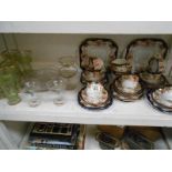 A Crown bone china tea set (35 pieces), a glass bowl,