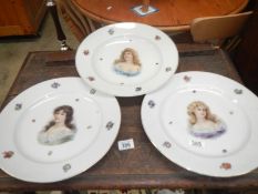 3 Pirken Hammer Czechoslovakian porcelain platters decorated with flowers & maidens