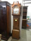 A 19th century 8 day longcase grandfather clock with painted arch face by Grason Lincoln