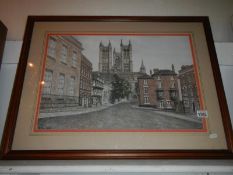 A signed print of Lincoln Cathedral from Castle square by N J Neale