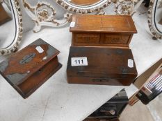 An oak music box & 2 other boxes