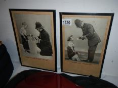 2 vintage photographs of policemen with street urchin boy and dog