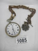 A plated pocket watch and chain (over wound)