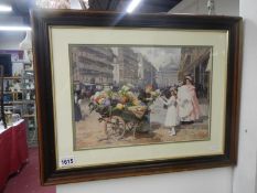Original print 'flower seller' L'opera Paris Louis De Seymour image 38cm x 26cm