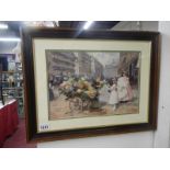 Original print 'flower seller' L'opera Paris Louis De Seymour image 38cm x 26cm