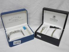 2 cased wristwatch/bracelet sets being Rotary and Citizen