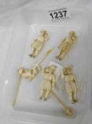 4 antique ivory figures and 3 other items