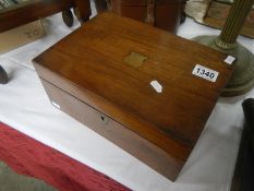 Victorian mahogany writing box with brass shield & escutcheon