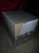 A box of approximately 100 LP records, mostly prog rock, blues, 60's, 70's including Yes,