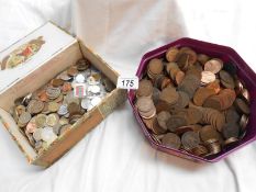 A box of GB copper coins & a box of Foreign coins
