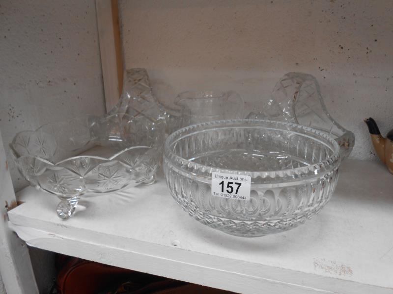 4 cut glass bowls & a jug