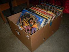 A box of LP records including picture discs