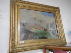 Oil on canvas continental lake scene, Posssibly Italian,