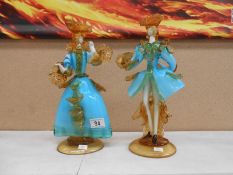 A pair of Murano glass courtesan dancers, unsigned possibly G.